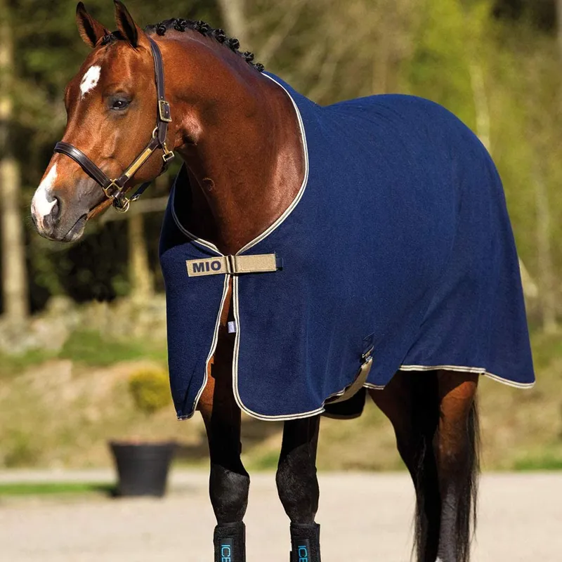 Horseware Amigo Mio Fleece Cooler with Removable Cross-Surcingles - Navy/Tan